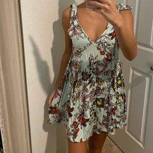 Mink Pink teal mint blue floral open back dress